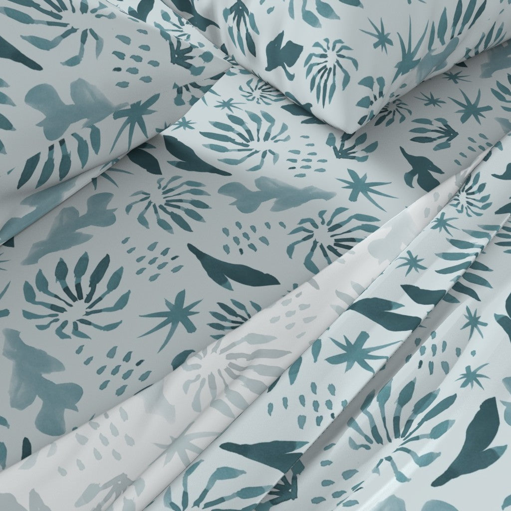 Firewheel Tree bed sheet set in blue by Jay Dee Dearness