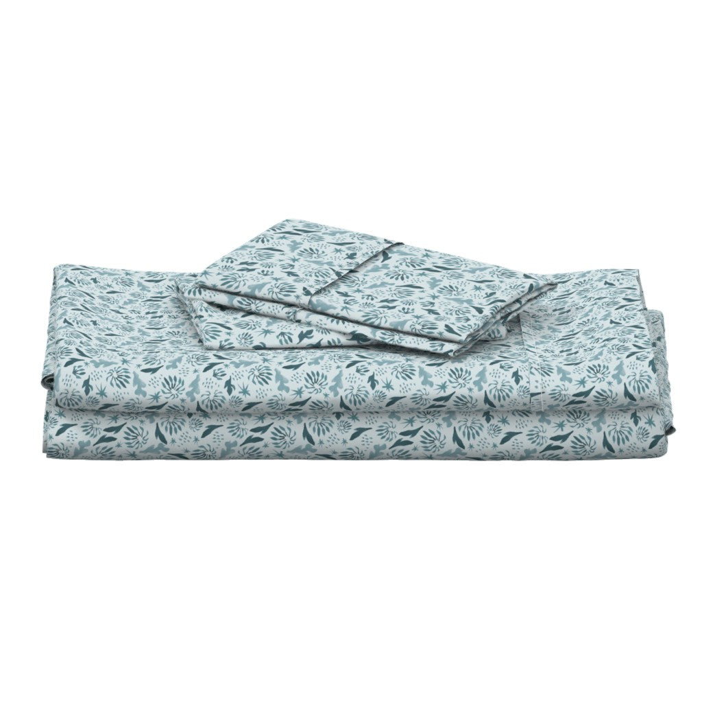 Firewheel Tree bed sheet set in blue by Jay Dee Dearness